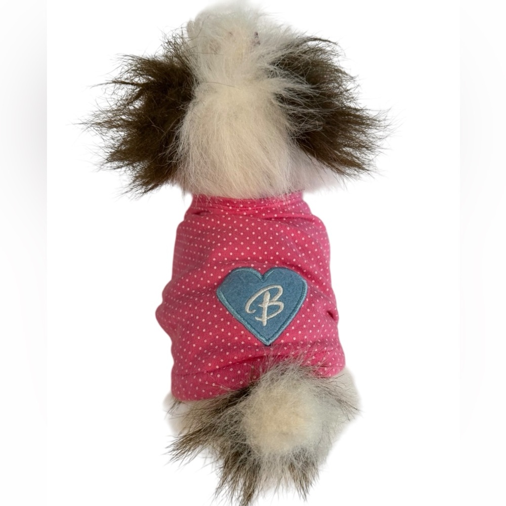 Barbie Pink Polkadot Dog Shirt with Blue Heart size XS